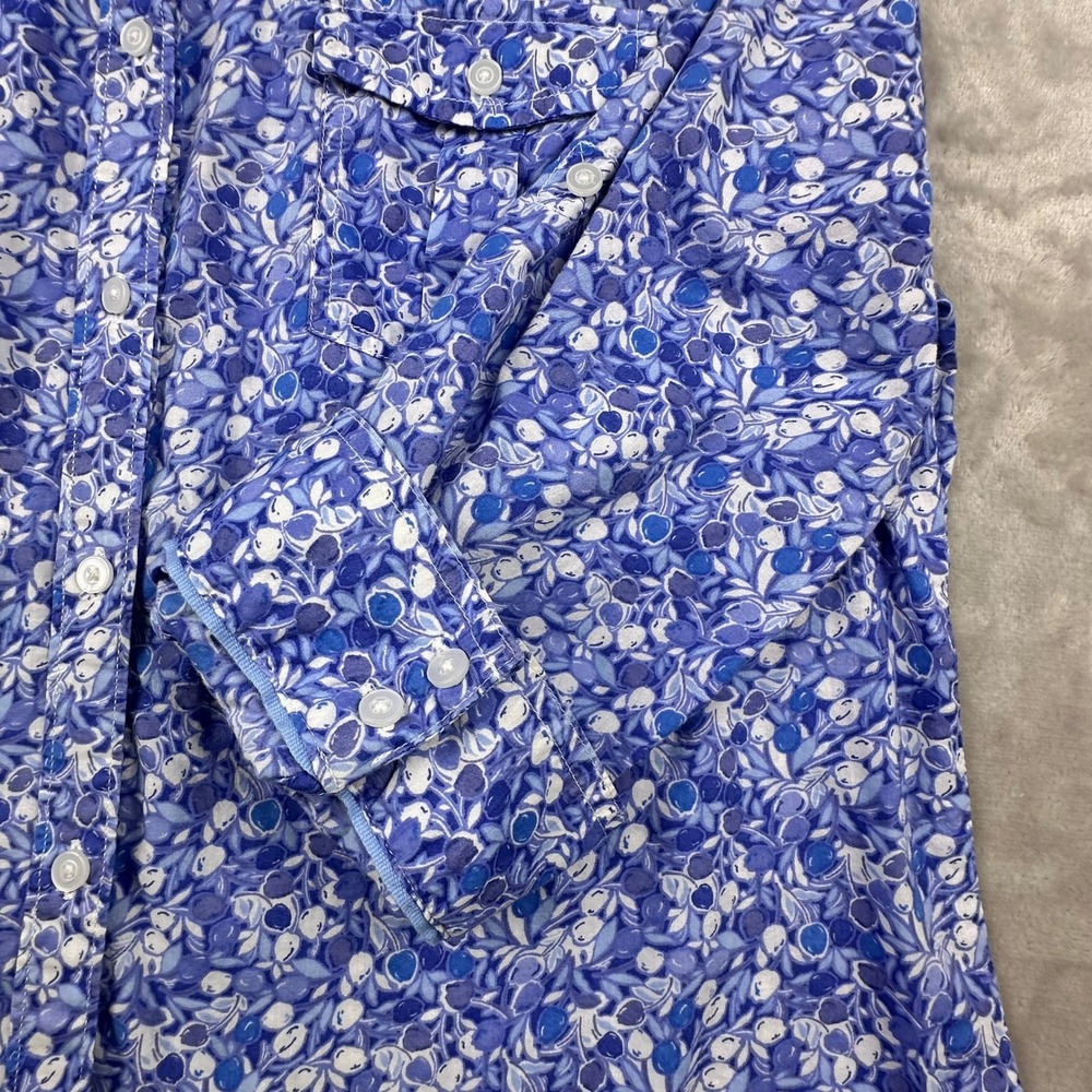 St Johns Bay Womens Blue Floral Berry Print 100% Cotton Button Down Shirt Large - Picture 9 of 15